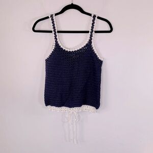 American Eagle NWT Cropped Cotton Crochet Women’s Size XS Dark Blue Tank Top